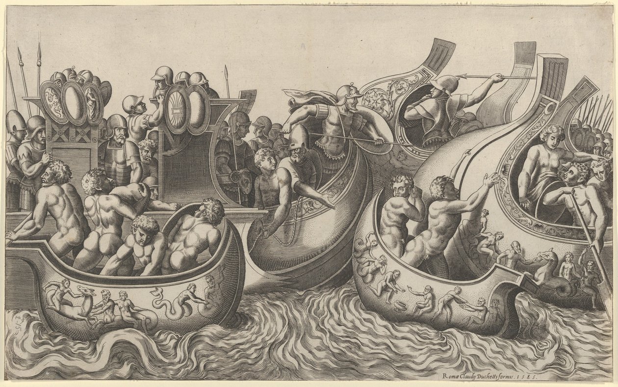 Mirror of Roman Magnificence: Naval Battle, 1500-tallet., 1500-tallet. av Master of the Die