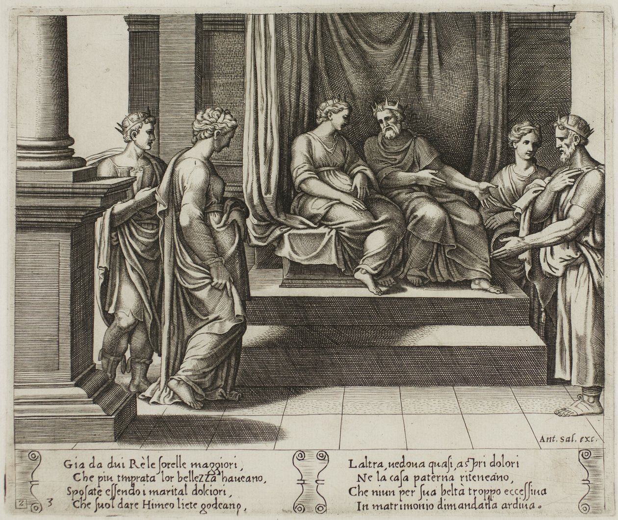 The Two Sisters of Psyche er gift med konger; ...Psyche presenteres for en konge av Master of the Die