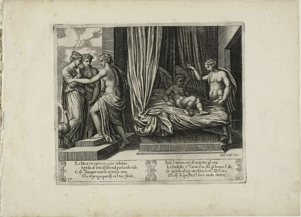 Venus irettesetter sønnen hennes, fra The Story of Psyche av Master of the Die