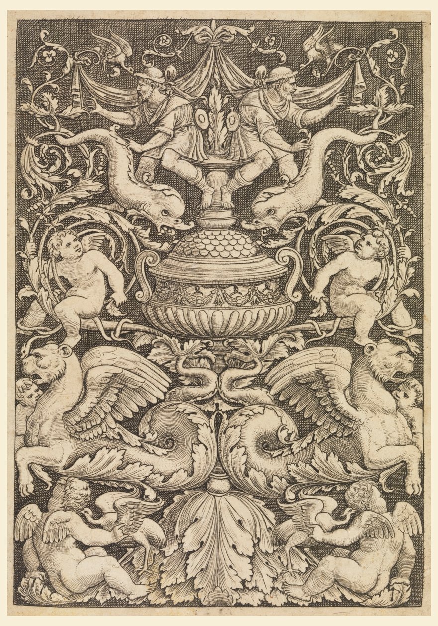 Grotesk med delfiner og bevingede løver av Master of the Die, Italian or German, 1530 1560