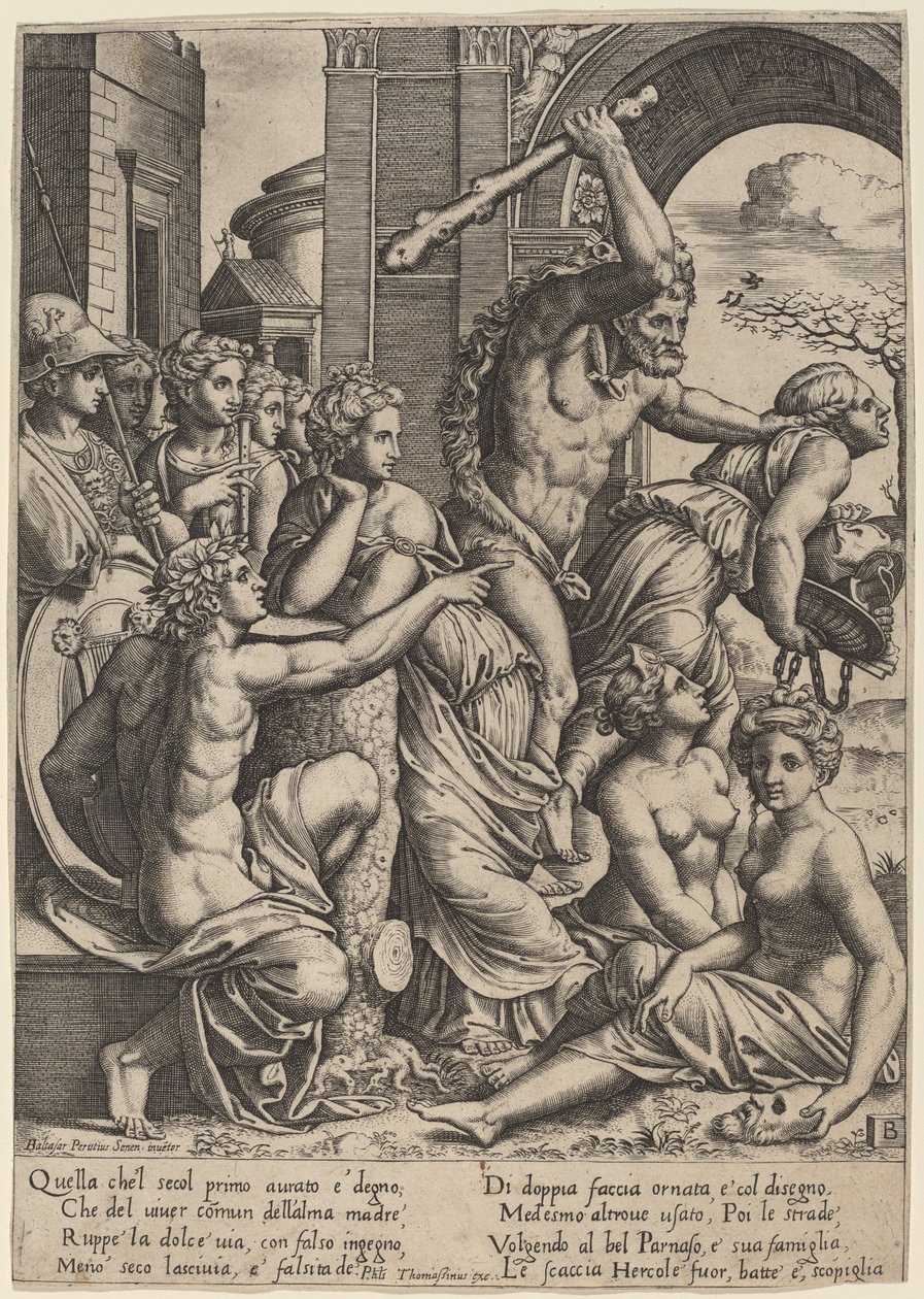 Misunnelse drevet fra Musenes tempel av Master of the Die after Baldassare Peruzzi