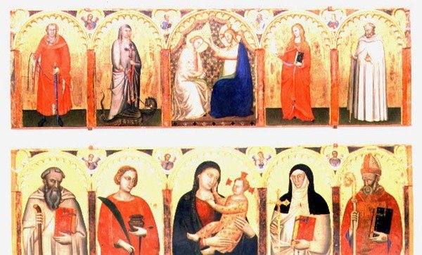 Kroning av jomfruen med hellige (tempera på panel) av Master of the Dominican Effigies