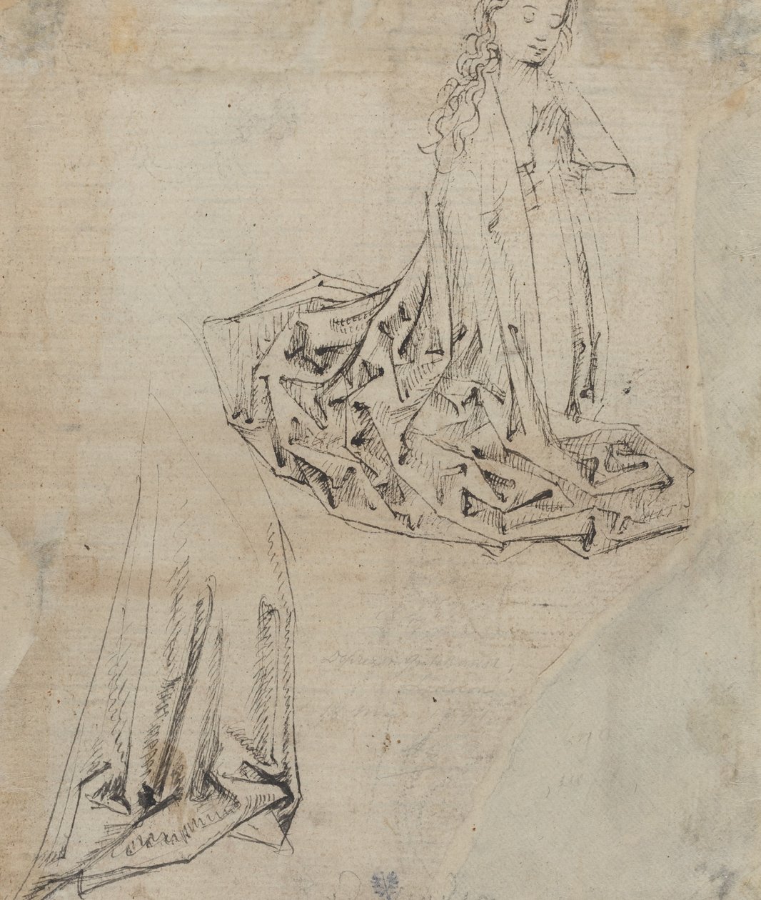 Kvinnelig skikkelse som kneler i bønn [verso] av Master of the Drapery Studies