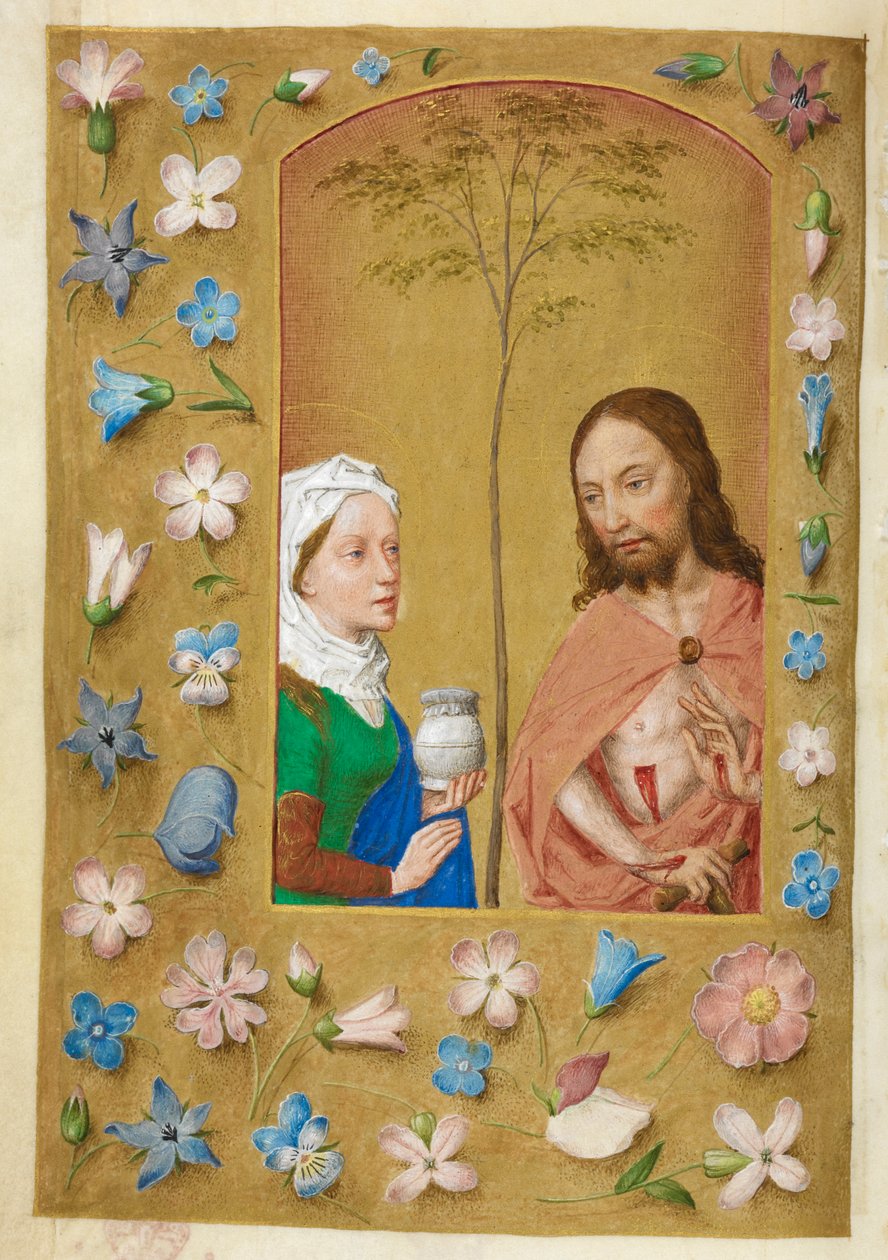 Sorgens mann og Maria Magdalena. av Master of the Dresden Prayer Books