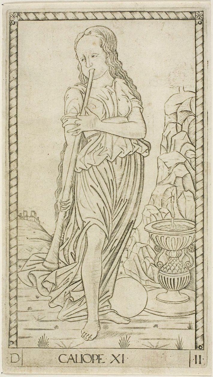 Calliope, plate elleve fra Apollo and the Muses av Master of the E Series Tarocchi