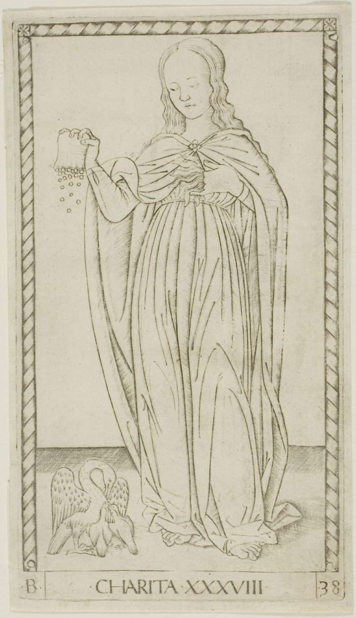 Charity, plate 38 fra Genii and Virtues av Master of the E Series Tarocchi