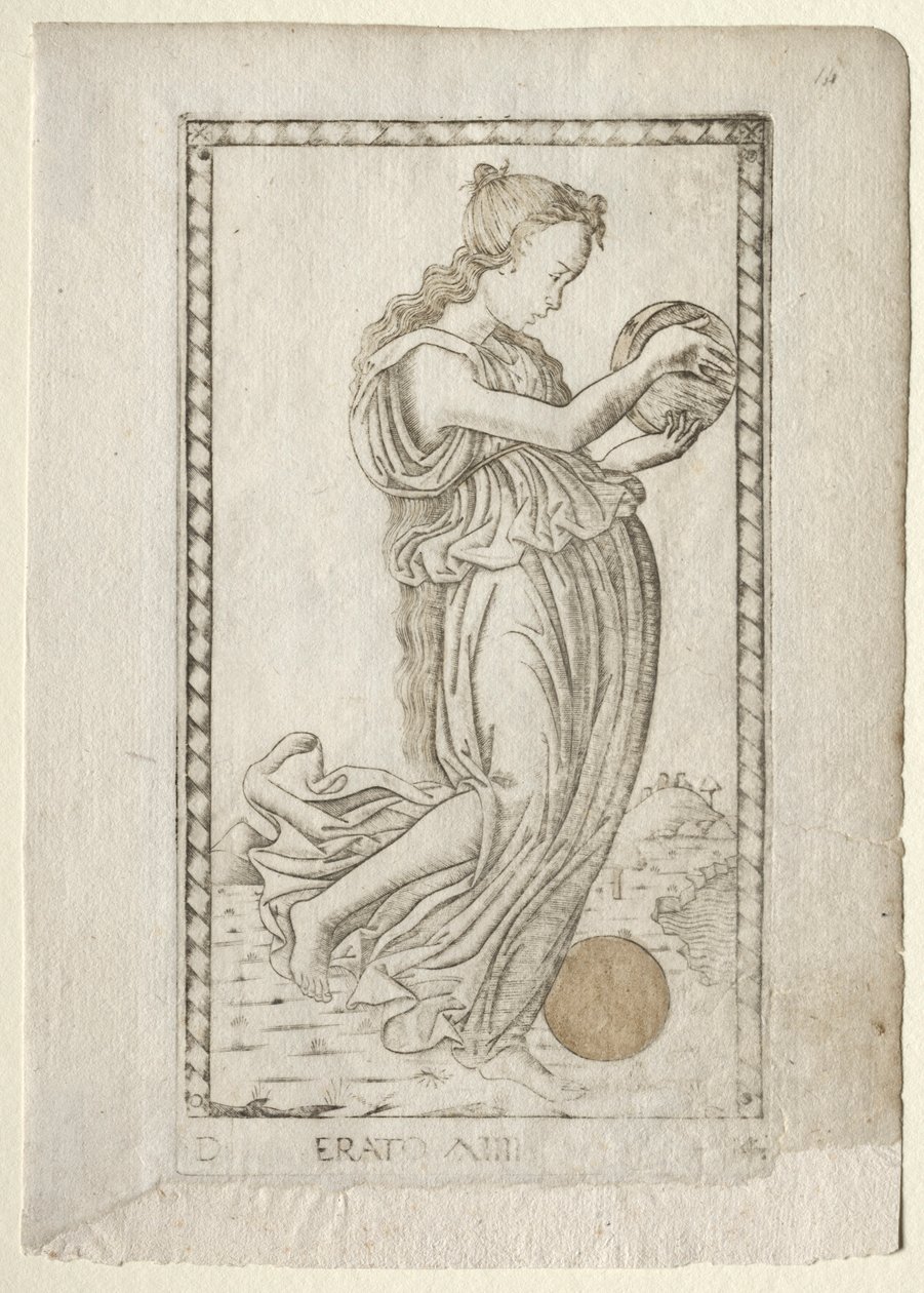Erato-lyrikk og kjærlighetspoesi fra Tarocchi-serien D..., før 1467. av Master of the E Series Tarocchi