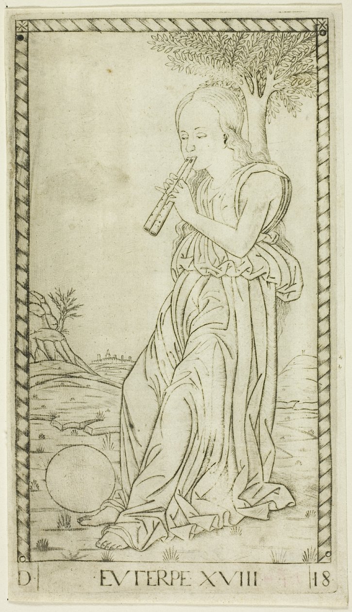 Euterpe, plate atten fra Apollo and the Muses av Master of the E Series Tarocchi