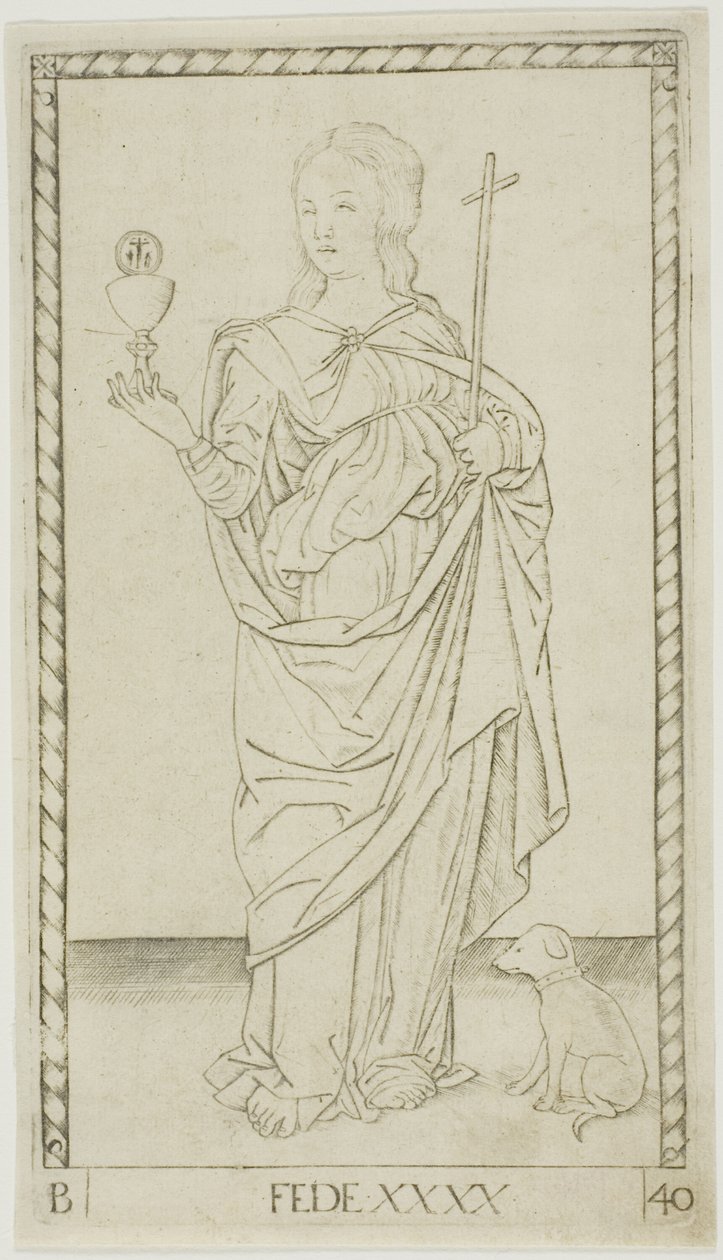Faith plate 40 fra Genii and Virtues av Master of the E Series Tarocchi