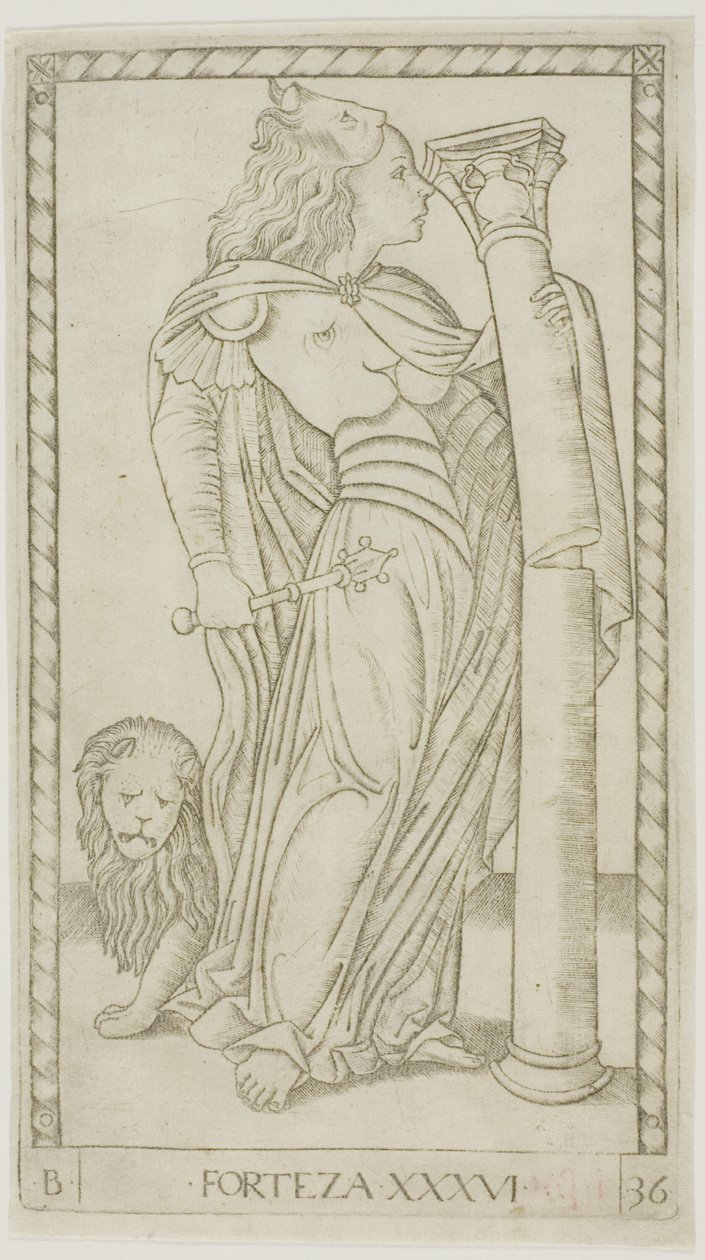 Fortitude, plate 36 fra Genii and Virtues av Master of the E Series Tarocchi