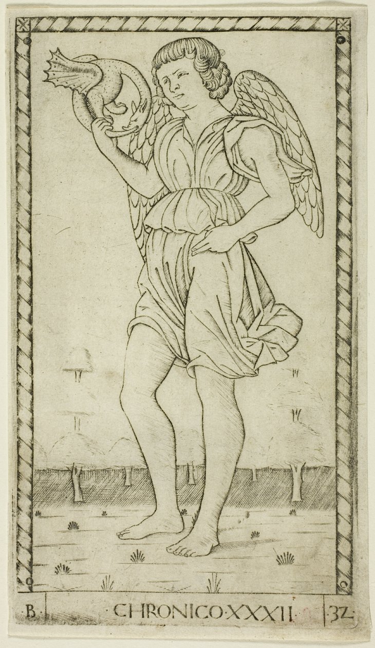 Genius of Time, plate 32 fra Genii and Virtues av Master of the E Series Tarocchi