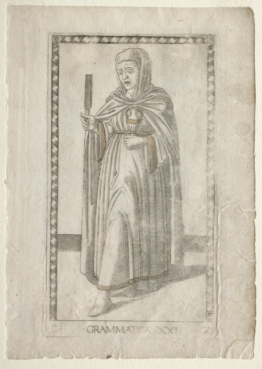 Grammatikk fra Tarocchi, serie C: Liberal Arts, #21, før 1467. av Master of the E Series Tarocchi