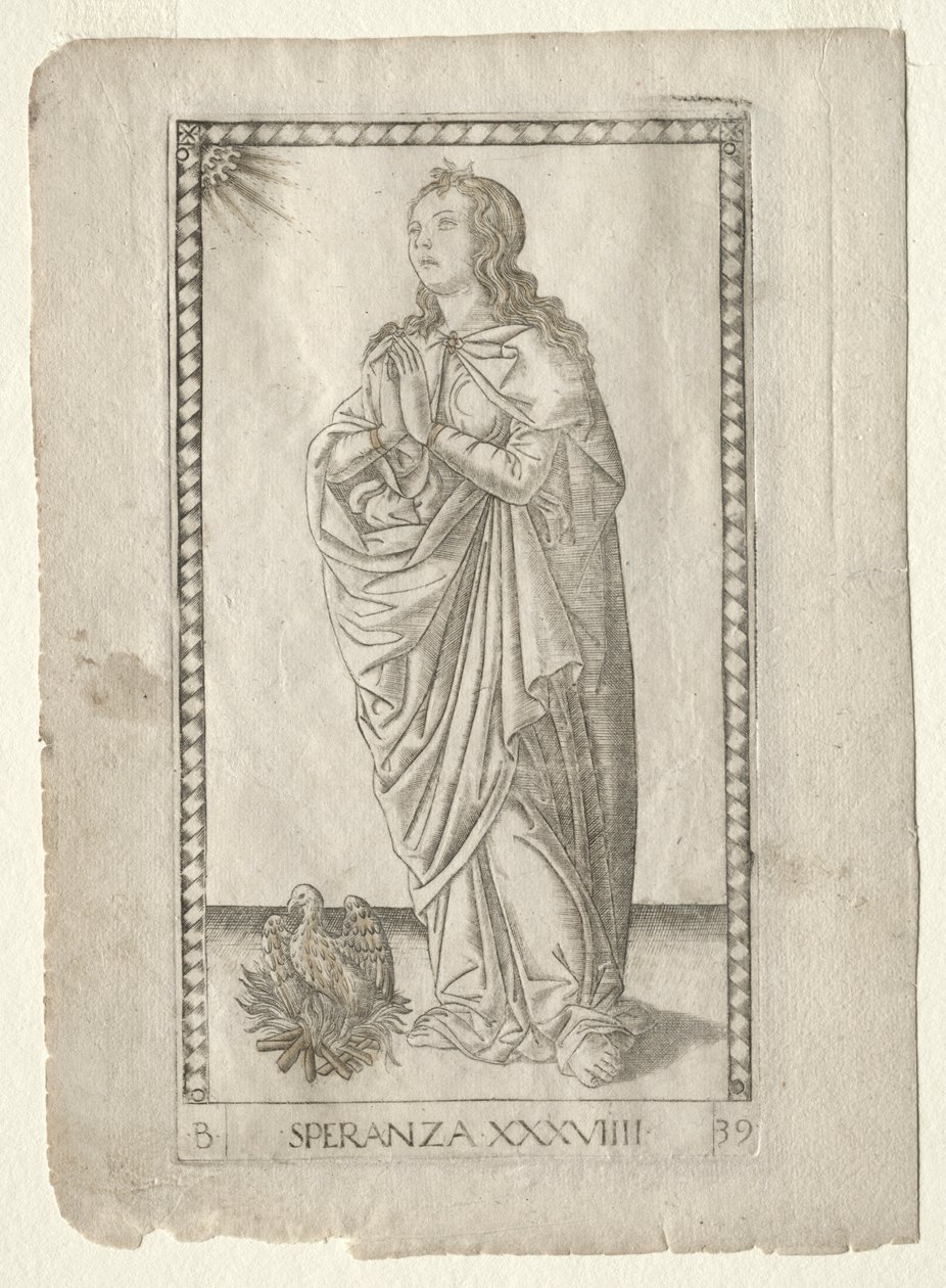 Håp fra Tarocchi, serie B: Cosmic Principles & Virtues, #39, før 1467. av Master of the E Series Tarocchi