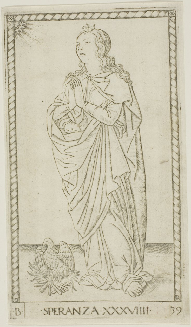 Hope, plate 39 fra Genii and Virtues av Master of the E Series Tarocchi