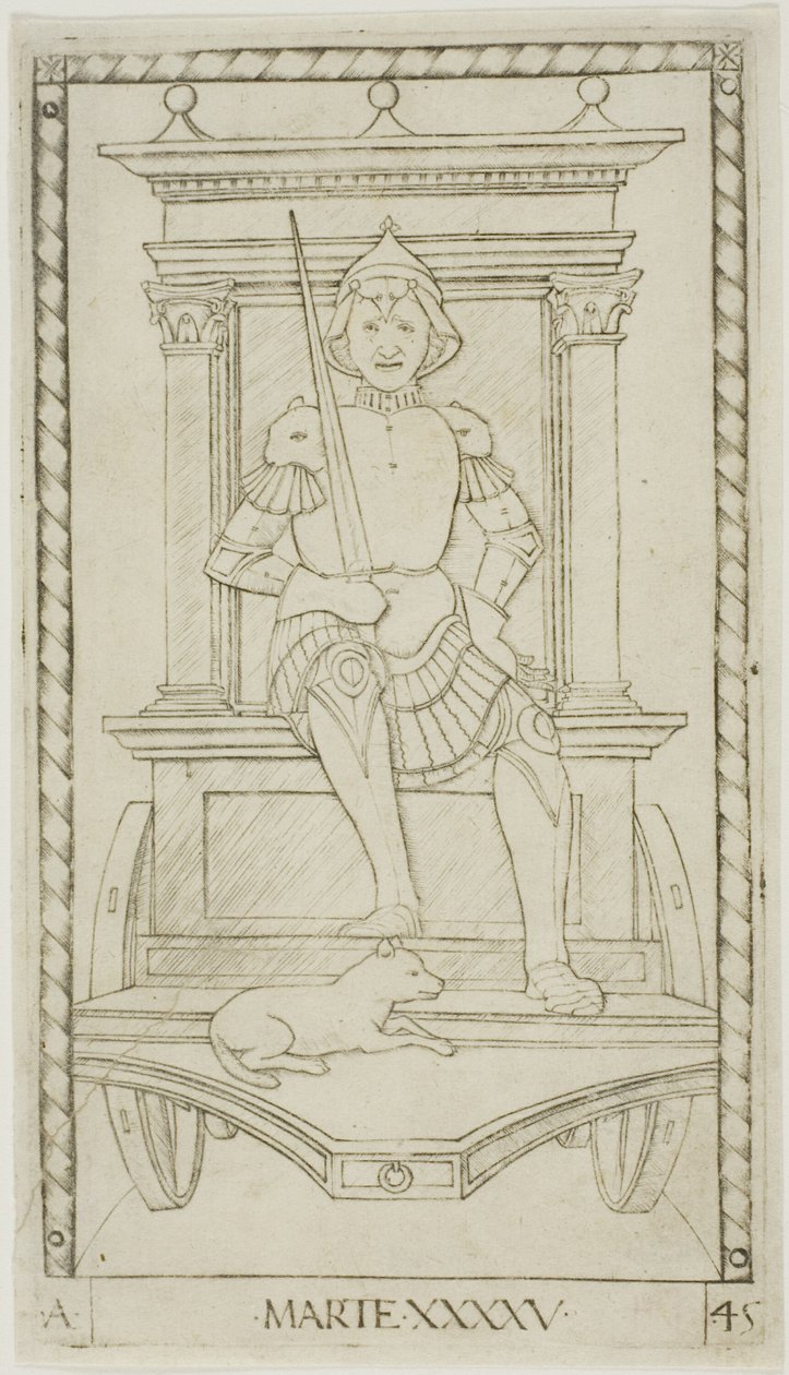Mars, plate 45 fra Planets and Spheres av Master of the E Series Tarocchi