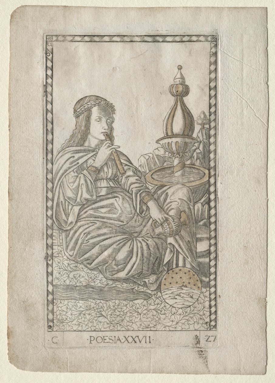 Poesi fra Tarocchi, serie C: Liberal Arts, #27, før 1467. av Master of the E Series Tarocchi