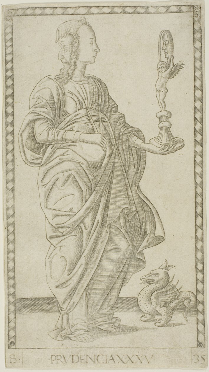 Prudence, plate 35 fra Genii and Virtues av Master of the E Series Tarocchi
