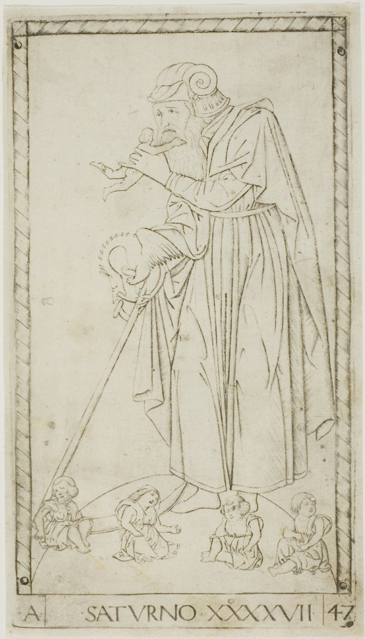 Saturn, plate 47 fra Planets and Spheres av Master of the E Series Tarocchi