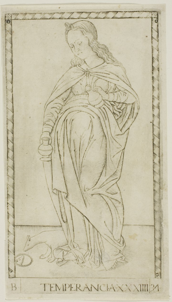 Temperance, plate 34 fra Genii and Virtues av Master of the E Series Tarocchi