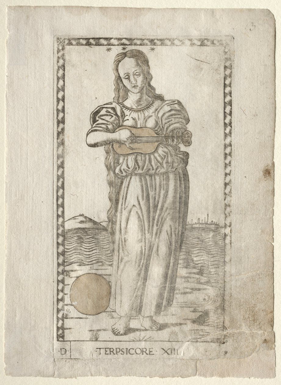 Terpsichore-dans og sang fra Tarocchi-serien D..., før 1467. av Master of the E Series Tarocchi