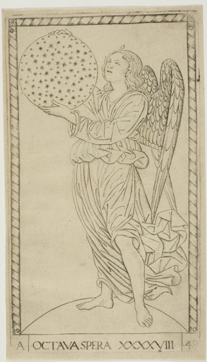 Engelen og den åttende sfæren, plate 48 fra Planets and Spheres av Master of the E Series Tarocchi