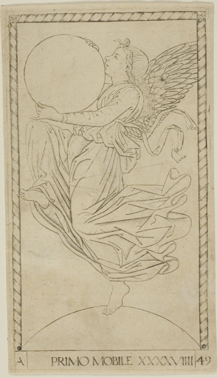 The Angel of the Ninth Sphere, eller Primum Mobile, plate 49 fra Planets and Spheres av Master of the E Series Tarocchi