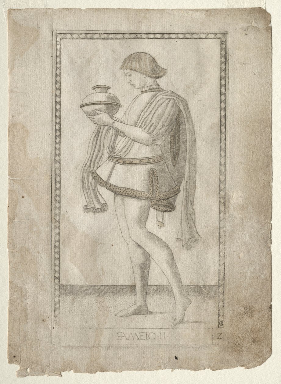 The Servant from the Tarocchi, serie E: Conditions of Man, #2, før 1467. av Master of the E Series Tarocchi