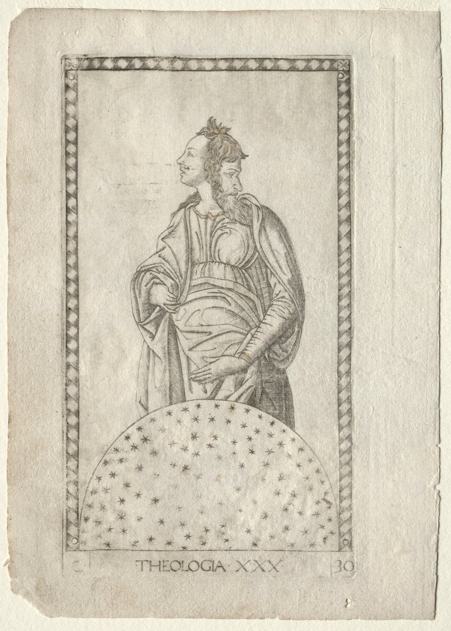 Teologi fra Tarocchi, serie C: Liberal Arts, #30, før 1467. av Master of the E Series Tarocchi