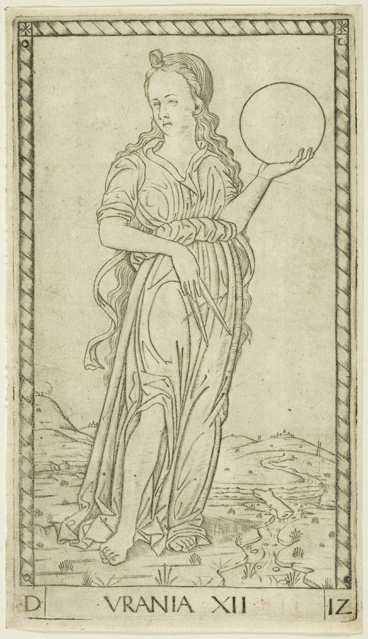 Urania, plate tolv fra Apollo og musene av Master of the E Series Tarocchi