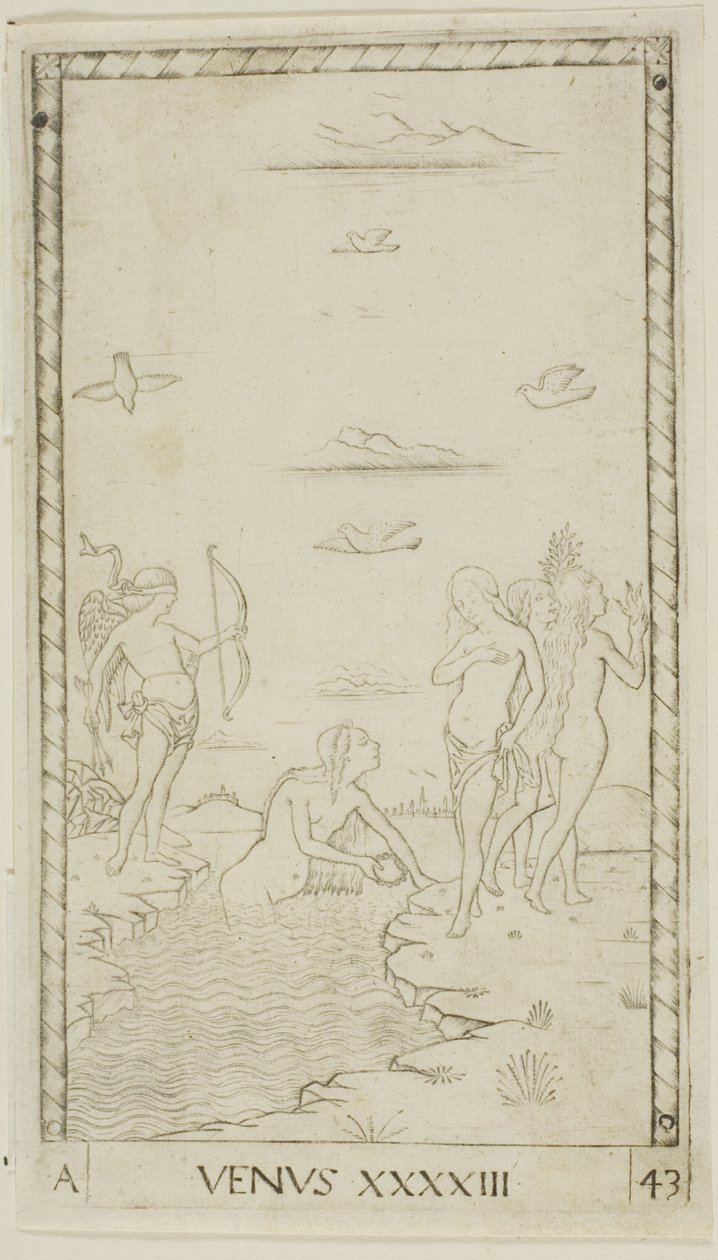 Venus, plate 43 fra Planets and Spheres av Master of the E Series Tarocchi