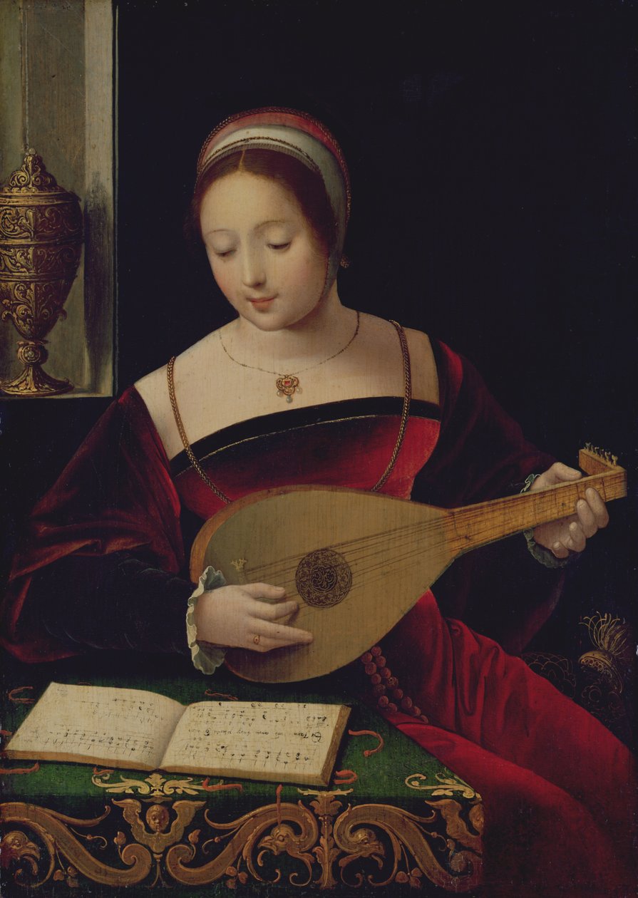 Maria Magdalena spiller lut av Master of the Female Half Lengths