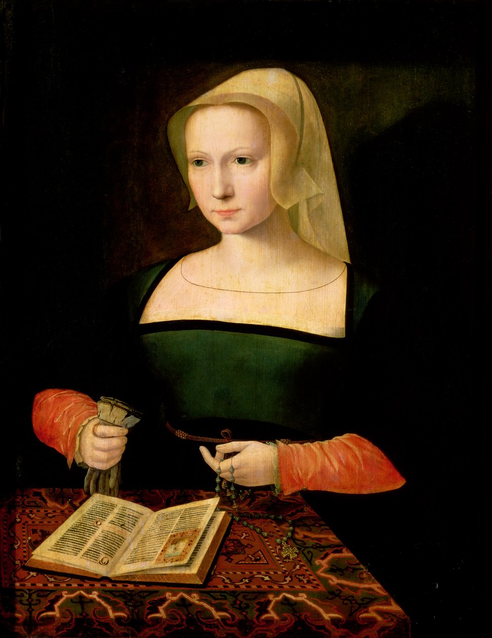Portrett av en ung kvinne (panel) av Master of the Female Half Lengths