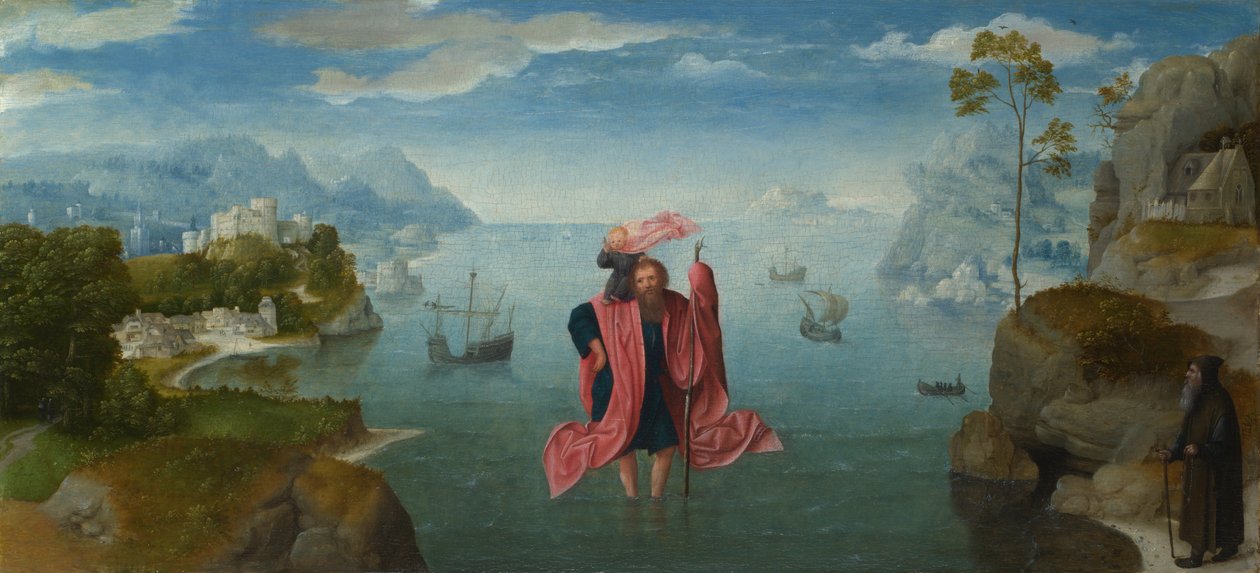 Saint Christopher bærer spedbarnet Kristus, midten av 1500-tallet. av Master of the Female Half Lengths,