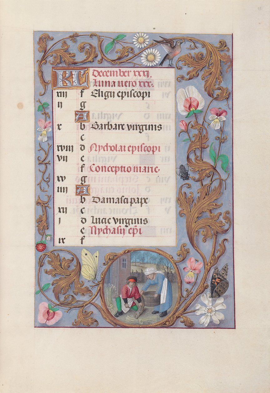 Hours of Queen Isabella the Catholic, Queen of Spain: Fol. 13. desember, ca. 1500. av Master of the First Prayerbook of Maximillian