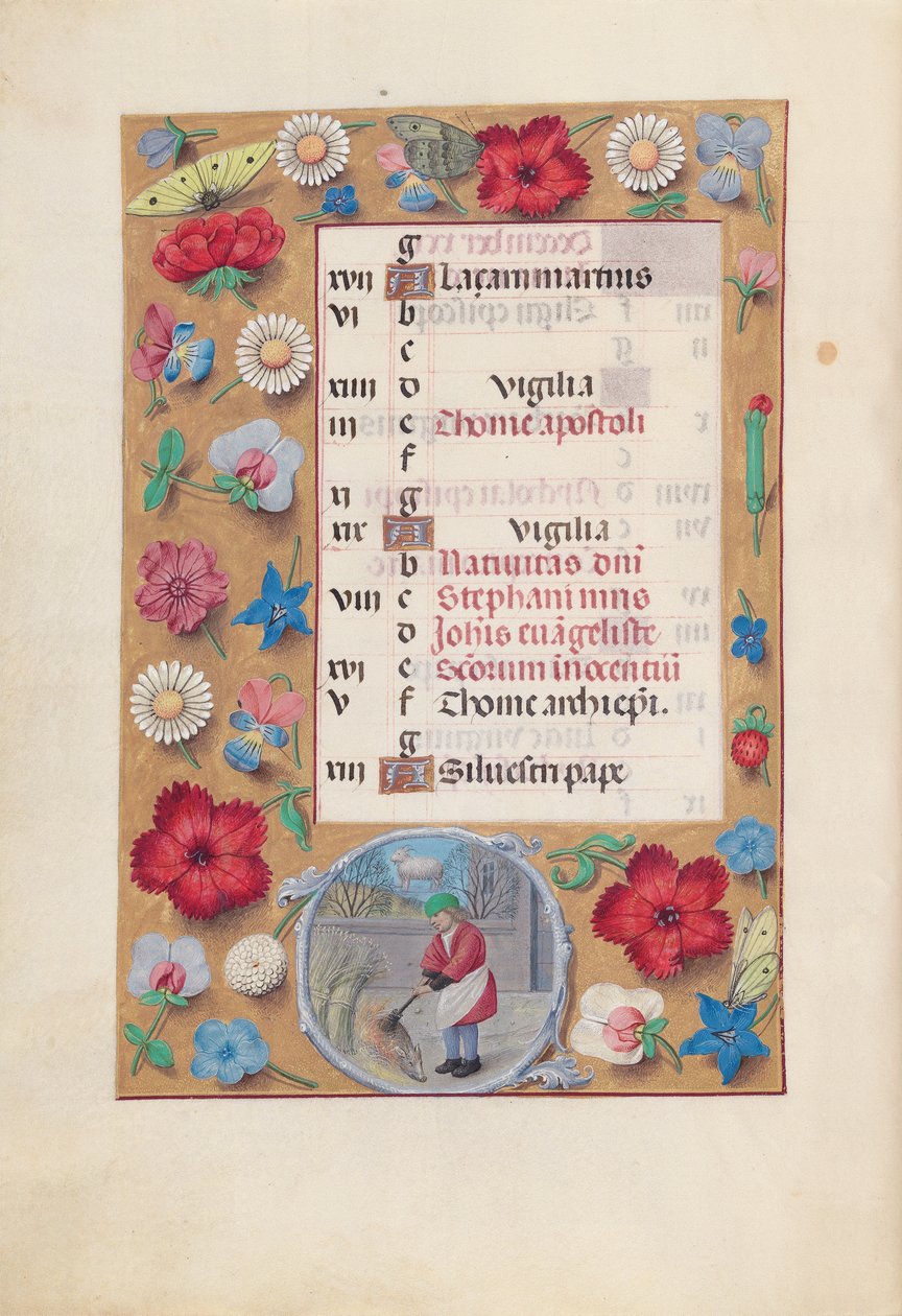 Hours of Queen Isabella the Catholic, Queen of Spain: Fol. 13v, desember, ca. 1500. av Master of the First Prayerbook of Maximillian