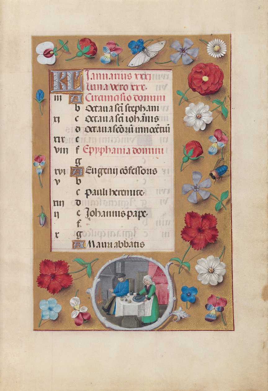 Hours of Queen Isabella the Catholic, Queen of Spain: Fol. 2. januar - Fest, ca. 1500. av Master of the First Prayerbook of Maximillian