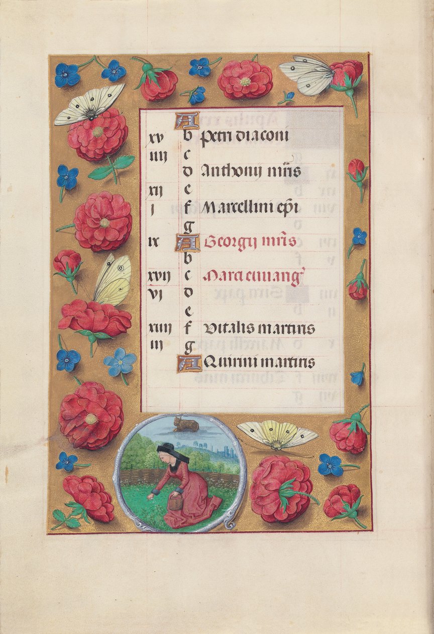 Hours of Queen Isabella the Catholic, Queen of Spain: Fol. 5v, april, ca. 1500. av Master of the First Prayerbook of Maximillian