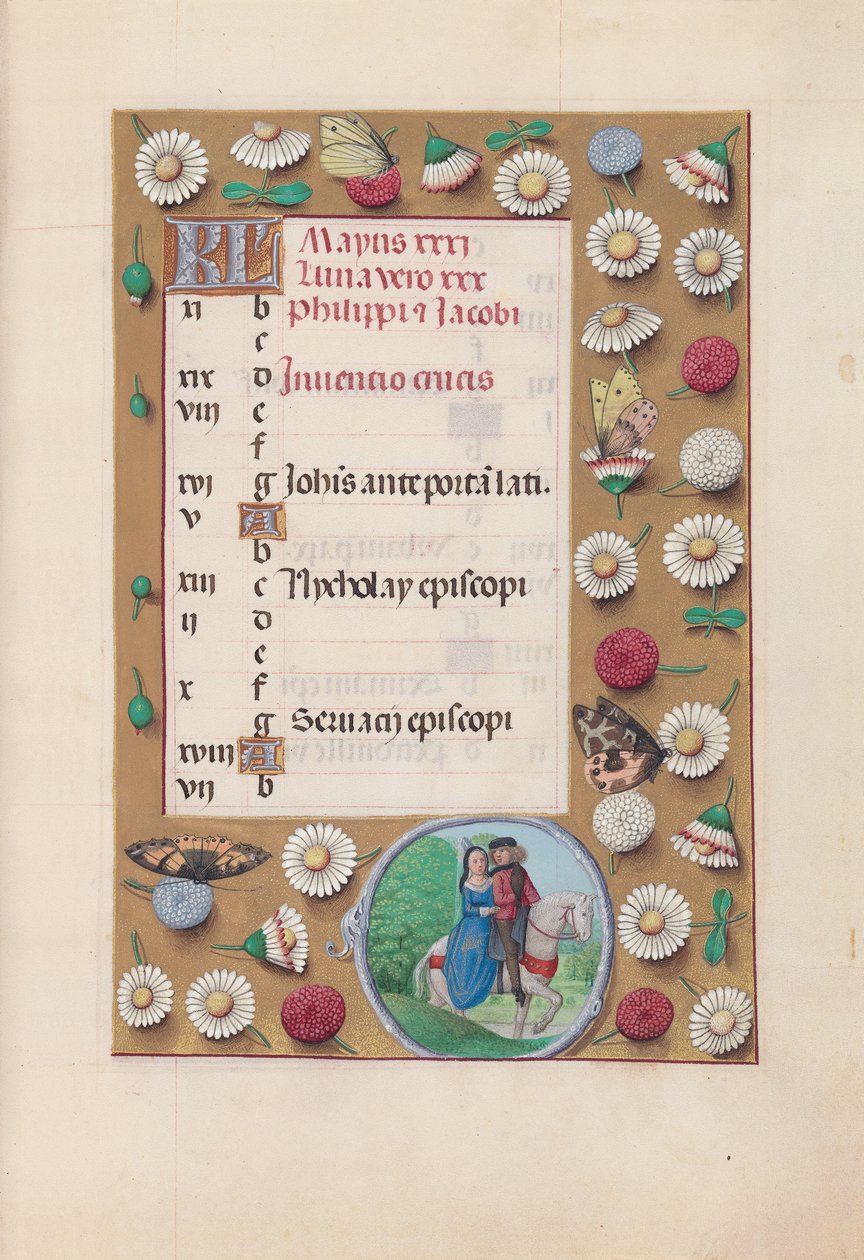 Hours of Queen Isabella the Catholic, Queen of Spain: Fol. 6r, mai, ca. 1500. av Master of the First Prayerbook of Maximillian