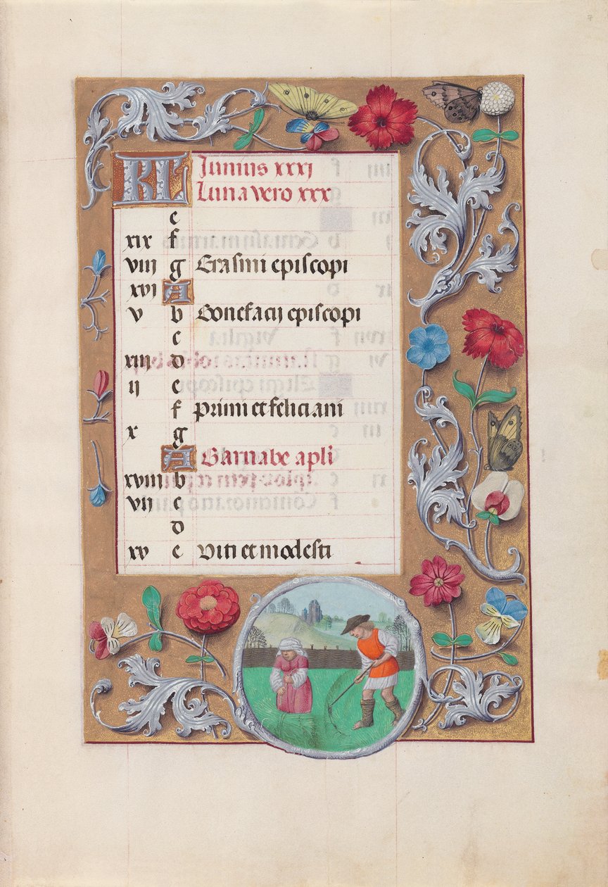 Hours of Queen Isabella the Catholic, Queen of Spain: Fol. 7r, juni, ca. 1500. av Master of the First Prayerbook of Maximillian