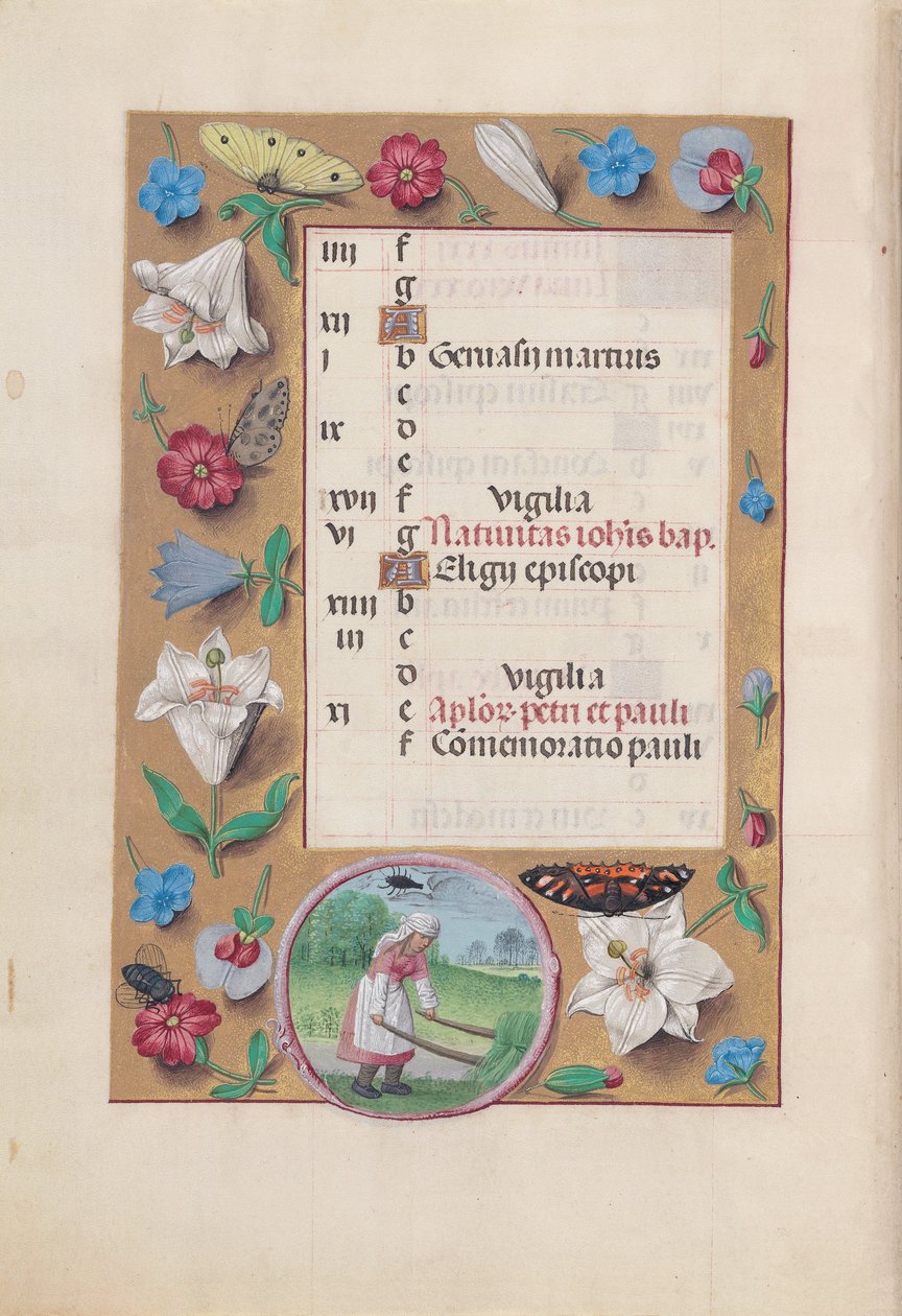 Hours of Queen Isabella the Catholic, Queen of Spain: Fol. 7v, juni, ca. 1500. av Master of the First Prayerbook of Maximillian
