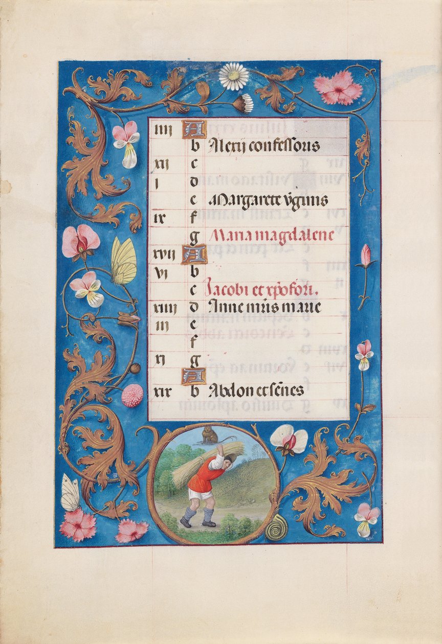 Hours of Queen Isabella the Catholic, Queen of Spain: Fol. 8v, juli, ca. 1500. av Master of the First Prayerbook of Maximillian