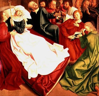 The Death of the Virgin (olje på panel) av Master of the Freising Visitation