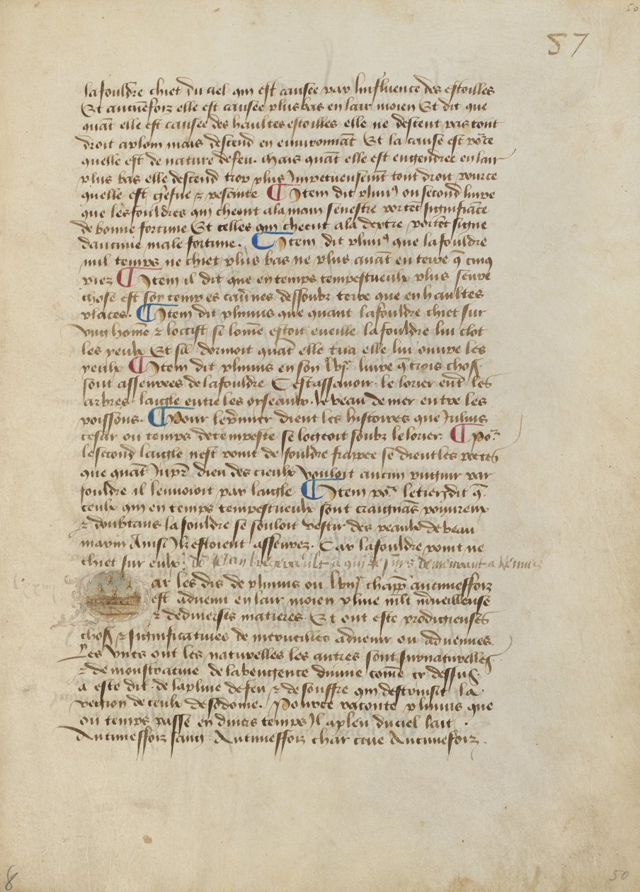 Historisert initial P: Regnskyl av padder, trefrosker og skadedyr av Master of the Geneva Boccaccio