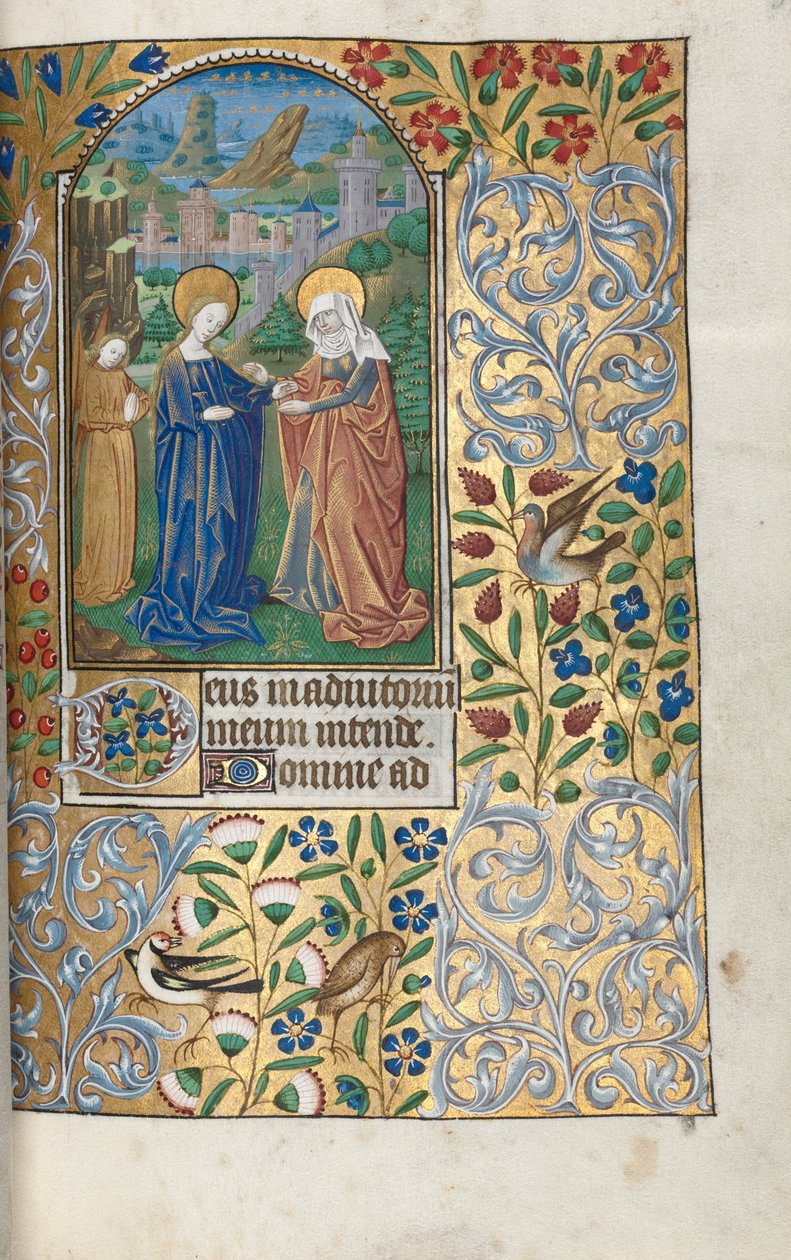 Timebok Bruk av Rouen: fol. 39r, The Visitation, ca. 1470. av Master of the Geneva Latini