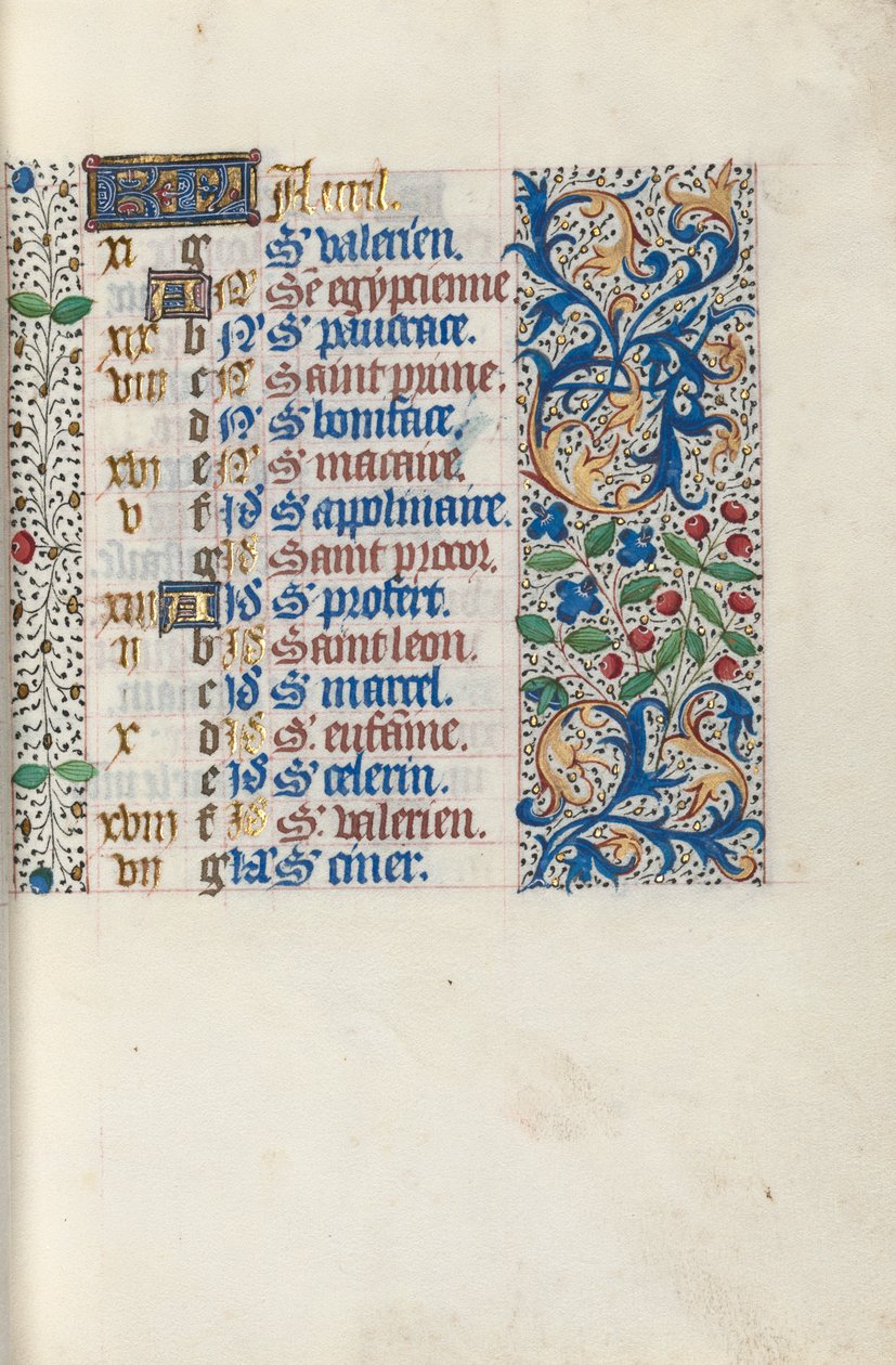 Timebok Bruk av Rouen: fol. 4r, c. 1470. av Master of the Geneva Latini