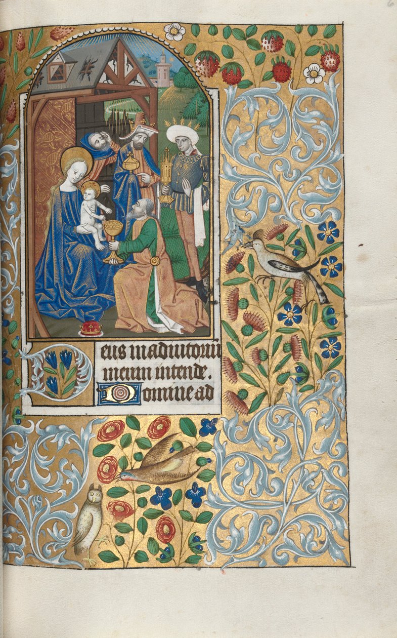 Timebok Bruk av Rouen: fol. 64r, tilbedelse av magiene, ca. 1470. av Master of the Geneva Latini