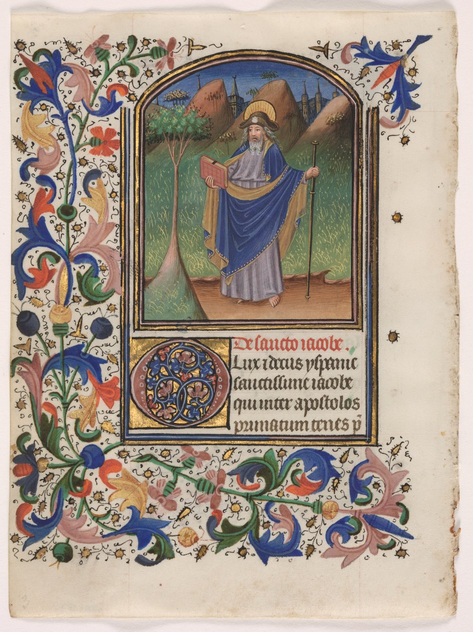 Blad fra en timebok: Saint James the Greater av Master of the Gold Scrolls