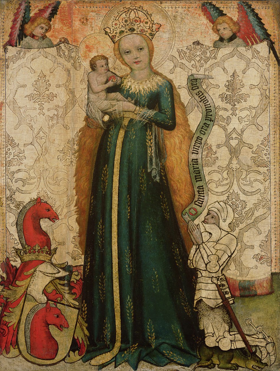 Madonna og barn med korn, 1440-50 av Master of the Hallein Altarpiece