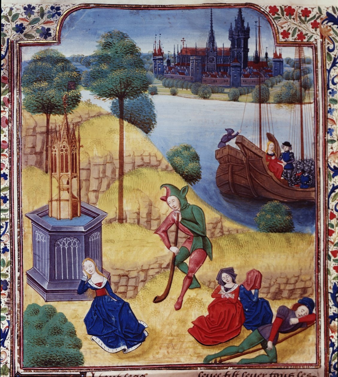 Legg til 35322 fol.227v Ephigenia og Cimone, fra Giovanni Boccaccios (1313-75) 'Decameron', ca. 1475 (vellum) av Master of the Harley Froissart