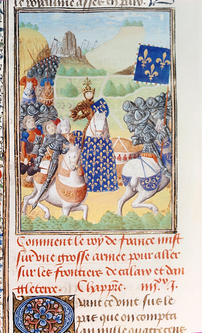 Harley 4380 fol.196v Kong Charles VI (1366-1422) av Frankrike leder en ekspedisjon mot Calais, fra del 2 bind IV av 